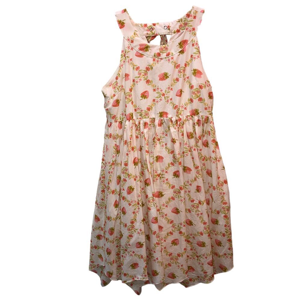 Isaac Mizrahi Girls Size 10 Strawberries Sundress 100% Cotton Handkerchief Hem